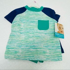 Baby essentials size 9months shirt with matching shorts Blue Green White Summer